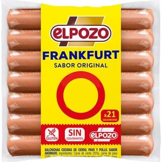 Salchichas Frankfurt cocidas de cerdo, pavo y pollo sabor ahumado pack 3 x 160 g envase 480 g sin gluten -
