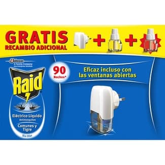 Insecticida volador eléctrico líquido antimosquitos comunes y tigre sin olor 1 difusor + recambio 1 unidad + 1 recambio gratis -