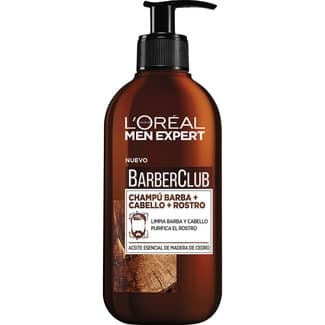 Barber Club champú 3 en 1 para barba cabello y rostro dosificador 250 ml -