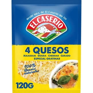 Queso rallado 4 quesos especial para gratinar bolsa 120 g maasdam, gouda, cheddar y curado -
