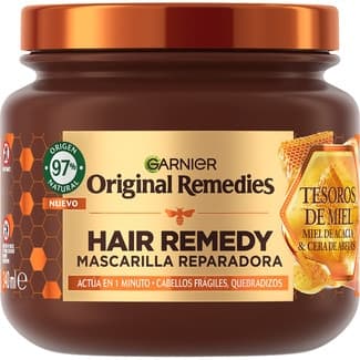 Hair Remedy mascarilla de pelo reparadora Tesoros de Miel tarro 340 ml con miel de acacia y cera de abejas, para cabello dañado y quebradizo -