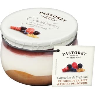 Caprichos yogur natural azucarado con crumble de galleta y frutas del bosque sin gluten envase 150 g -