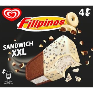 Sándwich con helado sabor galleta con trocitos de chocolate 4 unidades estuche 520 ml -