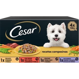Recetas Campesinas selección comida húmeda para perros pack con pavo y buey tarrina 150 g con pollo tarrina 150 g con cordero tarrina 150 g con buey tarrina 150 g -