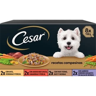 Recetas Campesinas comida húmeda para perros con pavo y buey 2 tarrinas 150 g con pollo 2 tarrinas 150 g con buey 2 tarrinas 150 g con cordero 2 tarrinas 150 g -