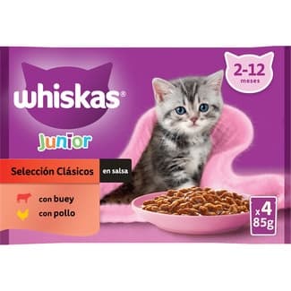 Junior comida húmeda en gelatina para gatos cachorros con pollo 2 sobres 85 g con buey 2 sobres 85 g -