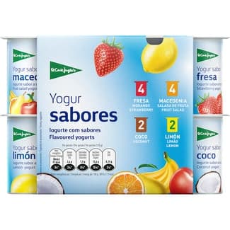 Yogur de sabores 4 fresa + 4 macedonia + 2 coco + 2 limón sin gluten pack 12 unidades 125 g -
