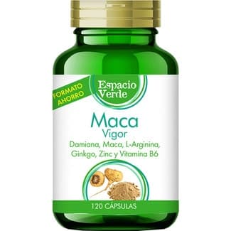 Maca Vigor con damiana, L-arginina, ginkgo, zinc y vitamina B6 bote 120 cápsulas -