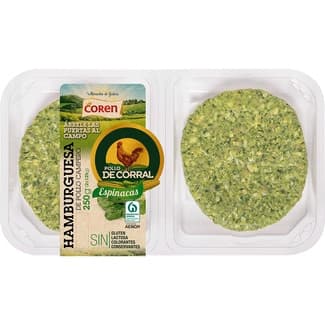 Hamburguesa de pollo campero con espinacas sin gluten y sin lactosa 2 unidades bandeja 250 g -