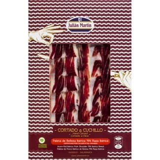 Paleta de bellota ibérica 75% raza ibérica cortado a cuchillo en lonchas envase 100 g -