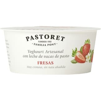 Yogur con fresas azucarado artesano cremoso con leche de vacas de pasto sin gluten envase 125 g -