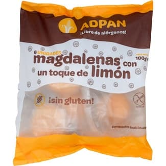 Magdalenas sabor limón sin gluten, sin leche y sin aceite de palma 6 unidades bolsa 180 g -