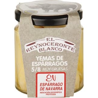 Yemas de espárragos blancos muy gruesos 5-8 frutos IGP Espárrago de Navarra tarro 135 g neto escurrido -