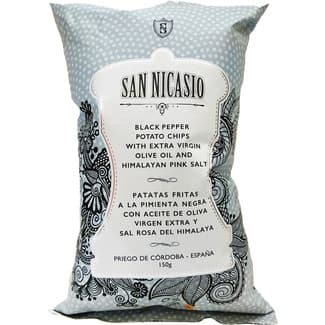 Patatas fritas con pimienta negra con aceite de oliva Virgen Extra y sal rosa del Himalaya bolsa 150 g -