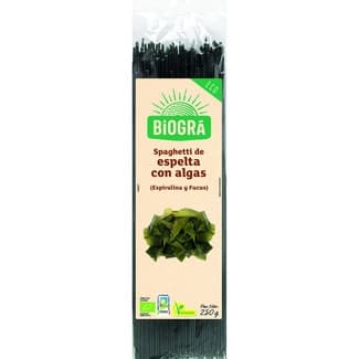 Spaghetti de espelta con algas espirulina y fucus ecológicos envase 250 g -