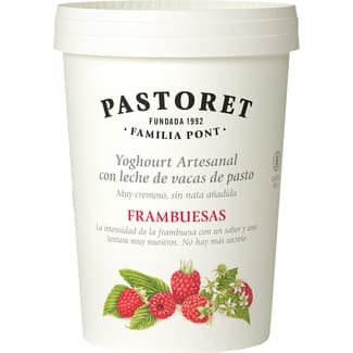 Yogur con frambuesas artesano cremoso con leche de vacas de pasto sin gluten envase 500 g -