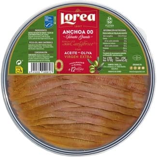 Anchoas "00" con aceite de oliva virgen extra tarrina 125 g neto escurrido -
