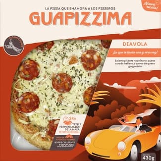 Pizza diavola salami picante, queso curado italiano y crema de queso gorgonzola envase 400 g triple fermentación -