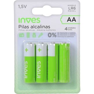 Pila alcalina AA modelo LR6 1,5 V blister 4 unidades -