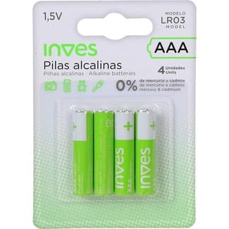 Pila alcalina AAA modelo LR03 1,5 V blister 4 unidades -