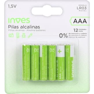 Pila alcalina AAA modelo LR03 1,5 V blister 12 unidades -