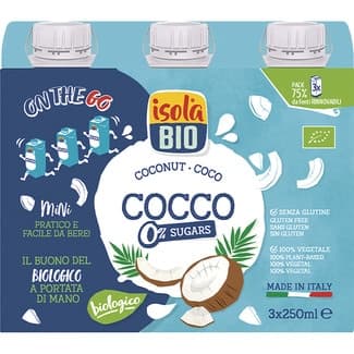 Mini bebida de coco ecológica 0% azúcares y sin gluten pack 3 briks 250 ml -