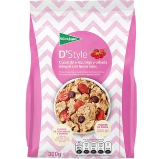 D'Style cereales de desayuno en copos tostados de arroz y trigo integral con frutos rojos paquete 300 g -