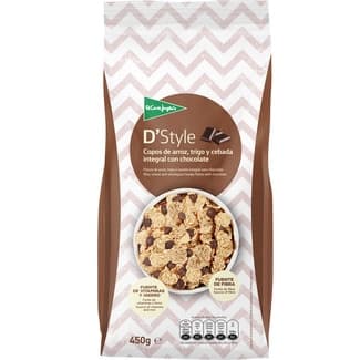 D' Style cereales de desayuno en copos de arroz y trigo integral con chocolate negro paquete 450 g -
