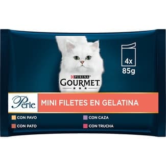 Perle comida húmeda para gatos Mini Filetes en Gelatina 4 bolsas 85 g -