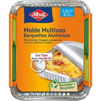 Molde de aluminio multiusos con tapa 14x13 cm 1 o 2 porciones envase 5 unidades -