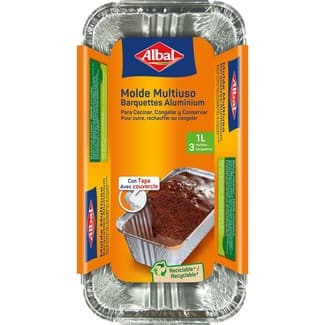 Molde de aluminio pastel con tapa 1l 21x11 cm envase 3 unidades -
