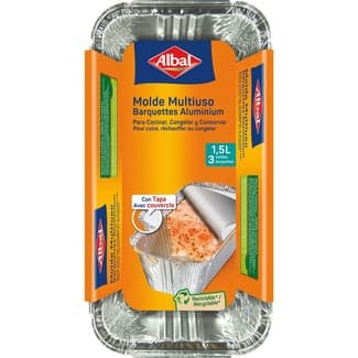 Molde de aluminio pastel con tapa 1,5 l 25x13 cm envase 3 unidades -