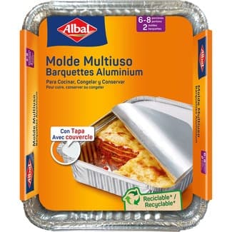 Molde de aluminio multiusos con tapa 32x26 cm 6 o 8 porciones envase 2 unidades -