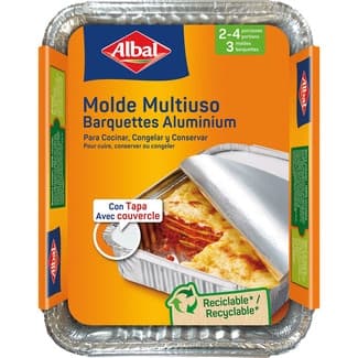 Molde de aluminio multiusos con tapa 22x17 cm 2 o 4 porciones envase 3 unidades -