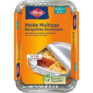 Molde de aluminio multiusos con tapa 31x21 cm 4 o 6 porciones envase 2 unidades -