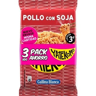 Fideos orientales pollo con soja listo en 3 minutos pack 3 sobres 82 g -