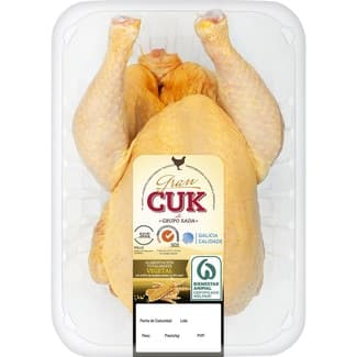 Pollo certificado entero limpio listo para asar criado con alimentación vegetal bandeja 1,7 kg peso aproximado -