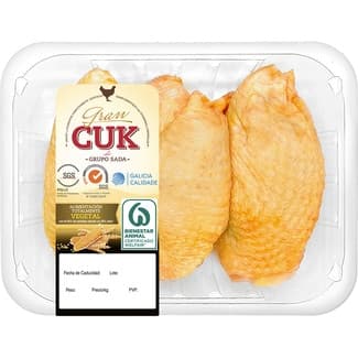 Contramuslos con piel de pollo certificado criado con alimentación vegetal bandeja 550 g peso aproximado -