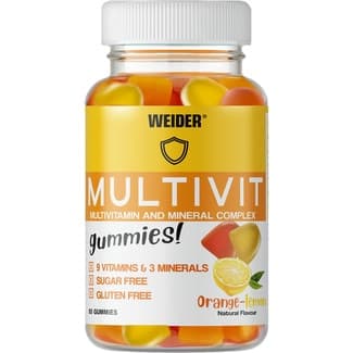 Multivit Gummies! multivitaminas sabor naranja limón sin gluten y sin azúcar bote 80 unidades -