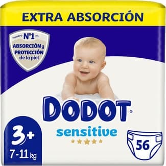 Sensitive pañales Extra Absorción de 7 a 11 kg talla 3+ bolsa 56 unidades -