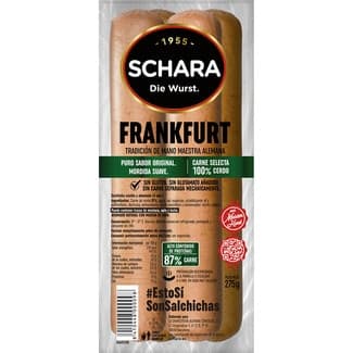 Salchichas Frankfurt cocidas y ahumadas de cerdo sin tripa natural 4 piezas envase 275 g sin gluten sin lactosa -