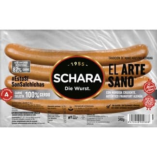 Meisterhand El Artesano salchichas Frankfurt cocidas y ahumadas de cerdo en tripa natural envase 340 g sin gluten sin lactosa 4 piezas -