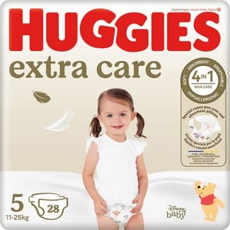 Pañales hipoalergénicos Extra Care con cuidado de la piel 4 en 1 talla 5 (11-25 kg) bolsa 28 unidades -