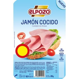 Jamón cocido bajo en grasa en lonchas envase 80 g sin gluten sin lactosa -