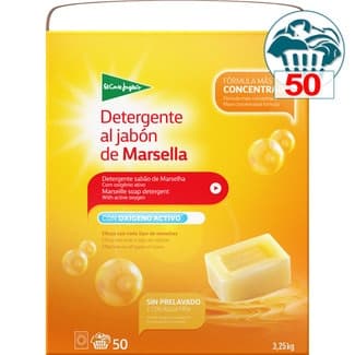 Detergente polvo al jabón de Marsella con oxígeno activo maleta 50 cacitos -