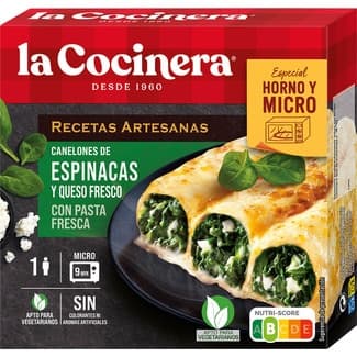 Canelones de espinacas y queso fresco para horno o micro 1 ración estuche 280 g -