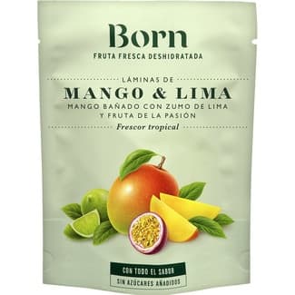 Mango & lima deshidratada bañado con zumo de lima y fruta pasión en láminas bolsa 40 g -
