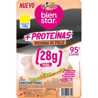 Bienstar + Proteínas pechuga de pollo bajo en grasa sin azúcares en lonchas finas envase 130 g sin gluten sin lactosa -