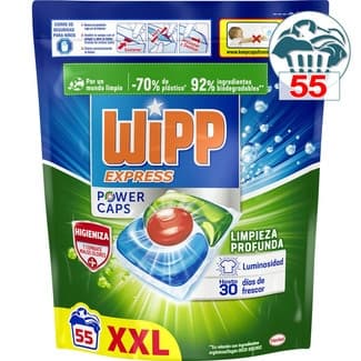 Detergente cápsulas Power Caps Limpieza Profunda higieniza y combate malos olores bolsa 55 cápsulas -