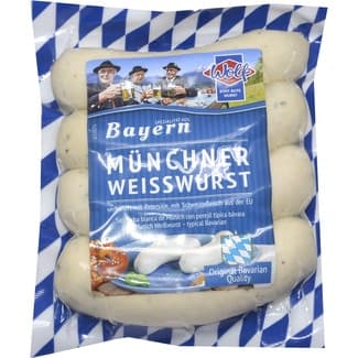 Salchichas Weisswurst cocidas de cerdo blancas en tripa natural con perejil 4 piezas envase 240 g sin gluten sin lactosa -
